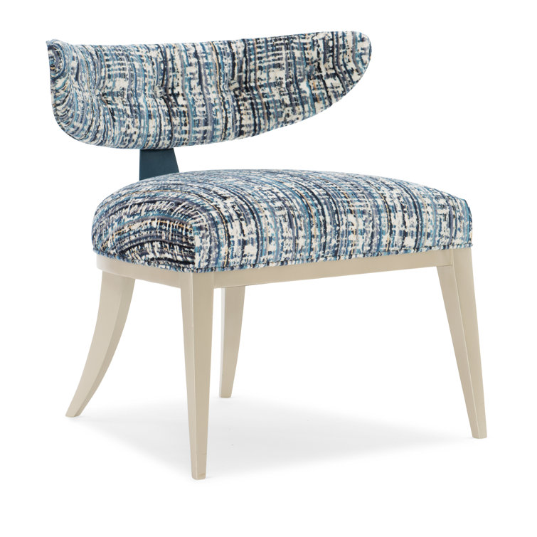 Cerulean Blue Velvet and Metal Crescent Accent Chair