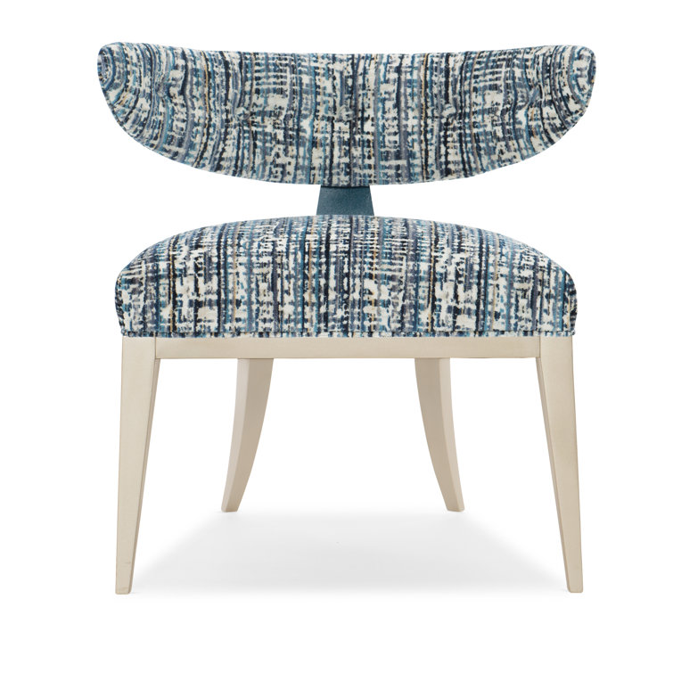 Cerulean Blue Velvet and Metal Crescent Accent Chair