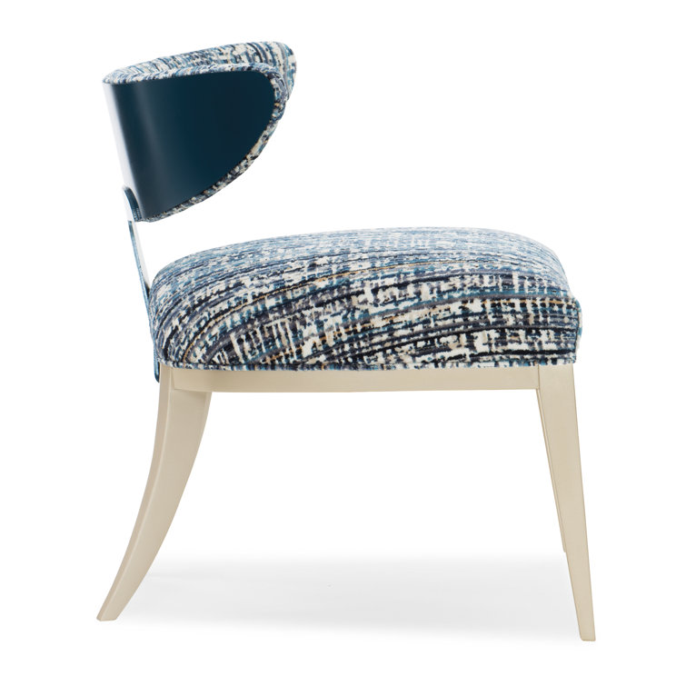 Cerulean Blue Velvet and Metal Crescent Accent Chair