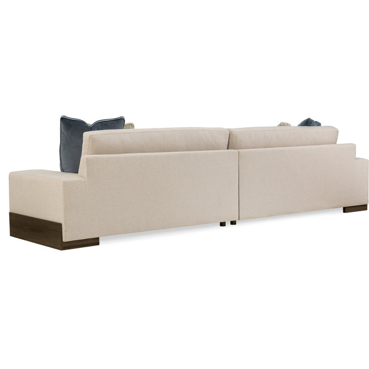 Beige Linen Two-Piece Sectional Sofa with Slate and Goldenrod Pillows