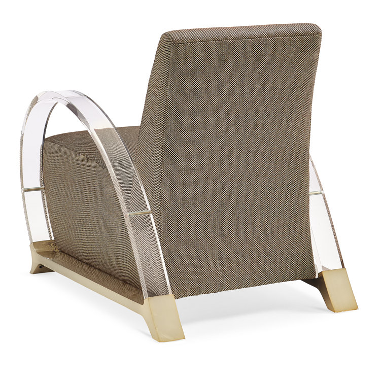 Transitional Beige Metal Base Accent Chair with Acrylic Arms