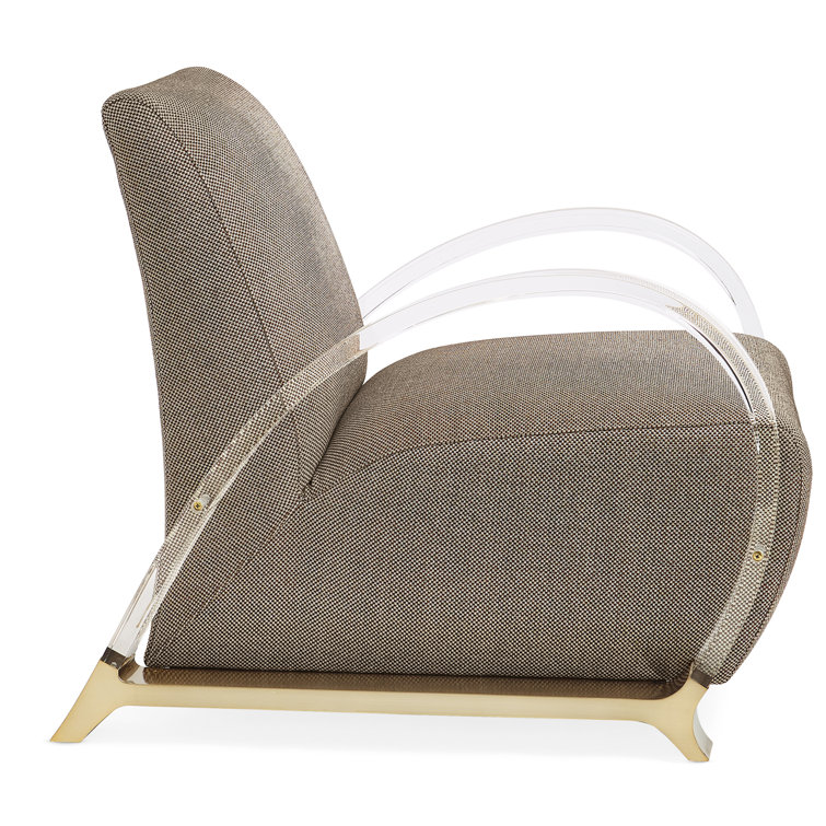 Transitional Beige Metal Base Accent Chair with Acrylic Arms