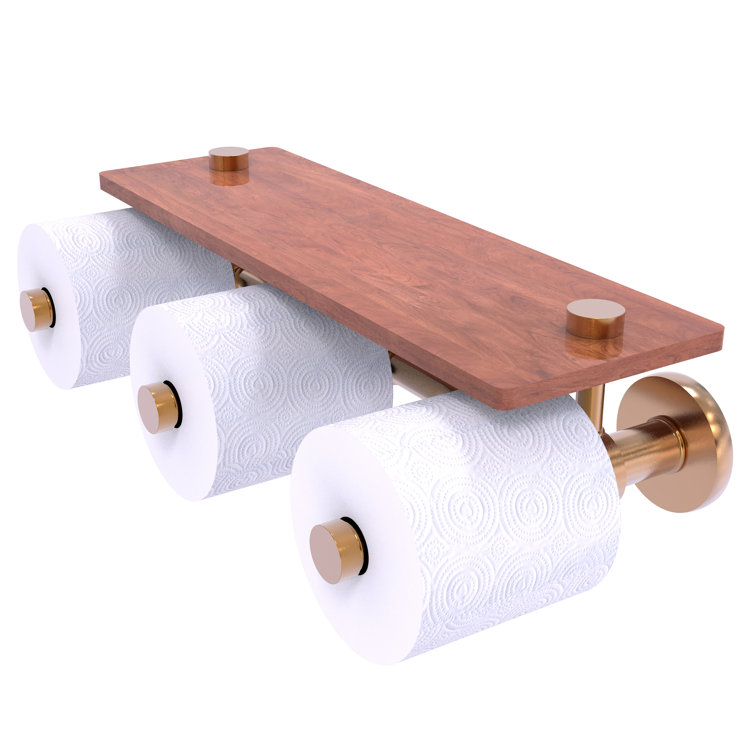 Brushed Bronze and Wood Wall Mounted Toilet Paper Holder