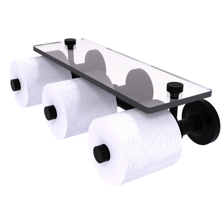 Matte Black Brass Wall Mounted 3-Roll Toilet Paper Holder with Glass Shelf