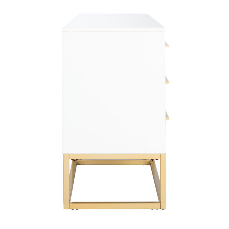 Estelle Transitional White 6-Drawer Dresser with Brass Accents