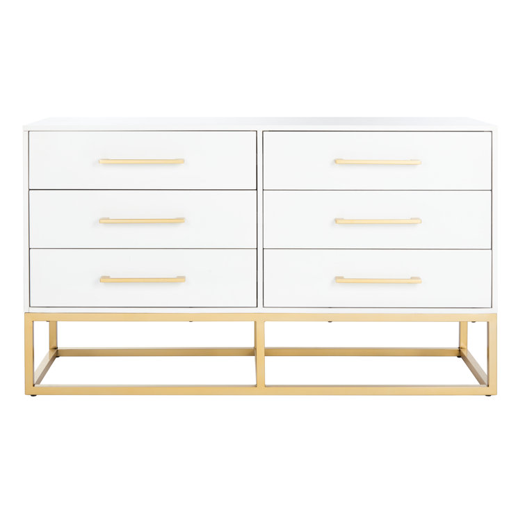 Estelle Transitional White 6-Drawer Dresser with Brass Accents