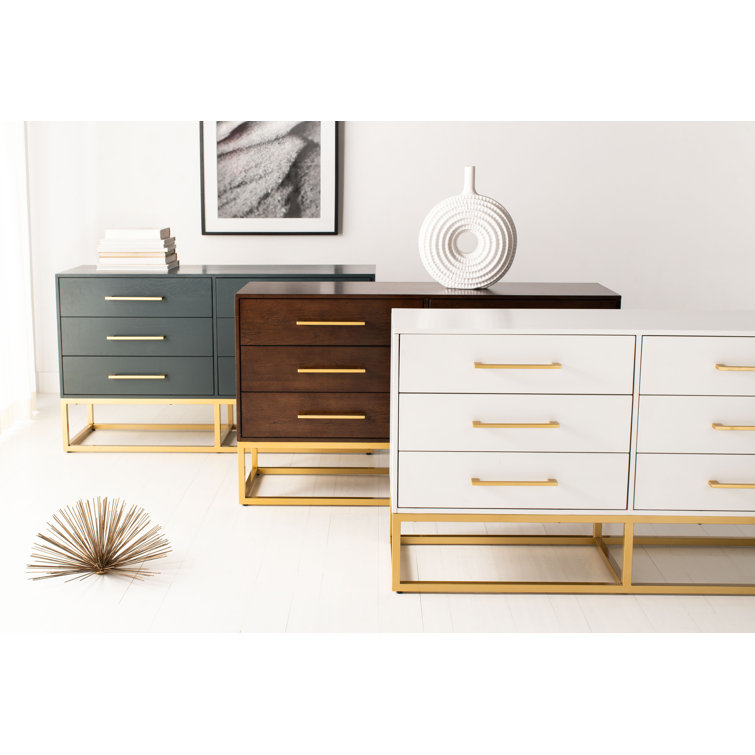 Estelle Transitional White 6-Drawer Dresser with Brass Accents