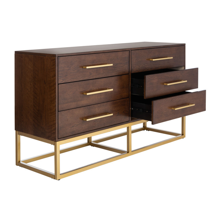 Estelle Transitional Walnut Dresser with Brass Accents 56"