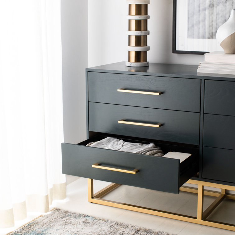Estelle Transitional Teal 6-Drawer Dresser with Brass Accents