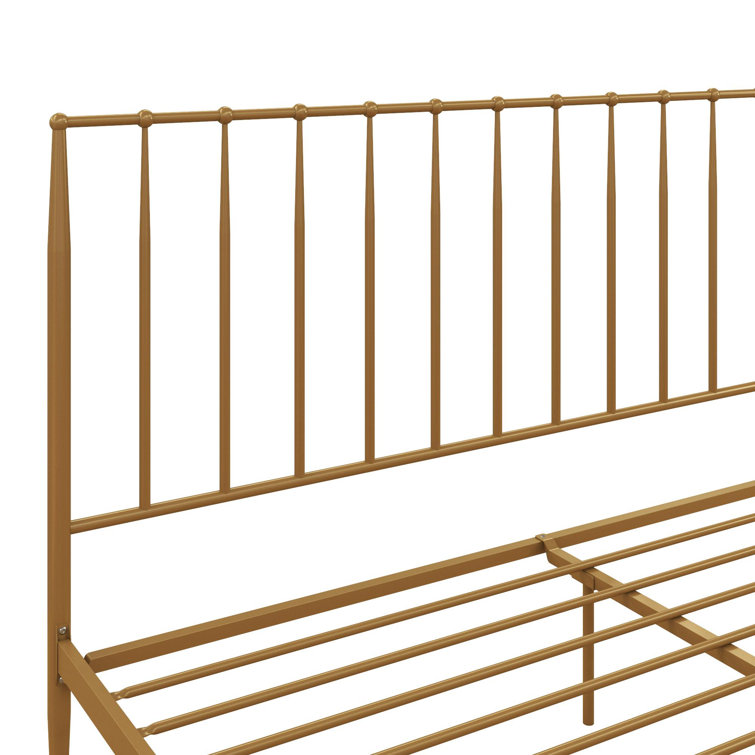 Giulia Gold Queen Metal Platform Bed with Vertical Slat Headboard