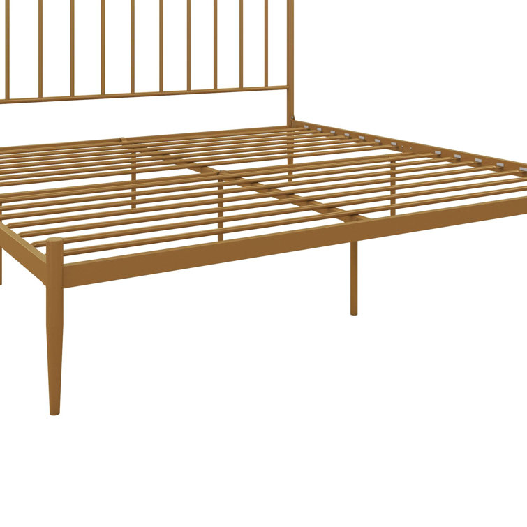 Giulia Gold Queen Metal Platform Bed with Vertical Slat Headboard