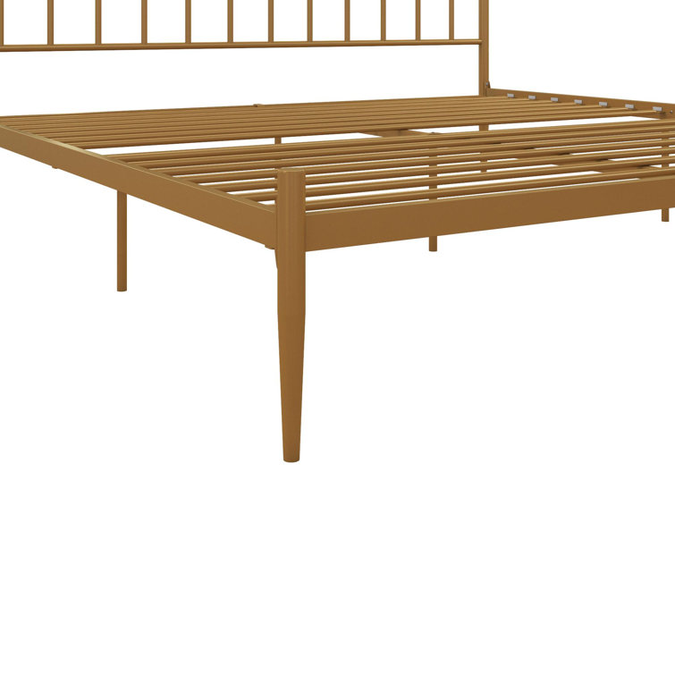 Giulia Gold Queen Metal Platform Bed with Vertical Slat Headboard