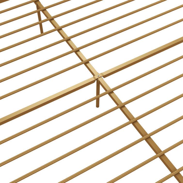 Twin Gold Metal Platform Bed with Headboard and Slats