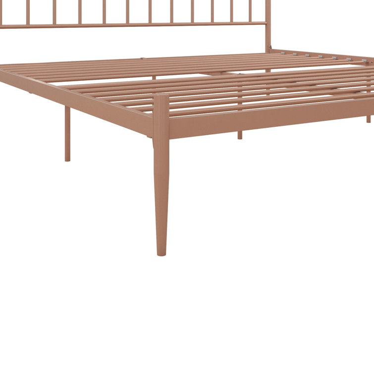 Giulia Gold Queen Metal Platform Bed with Vertical Slat Headboard