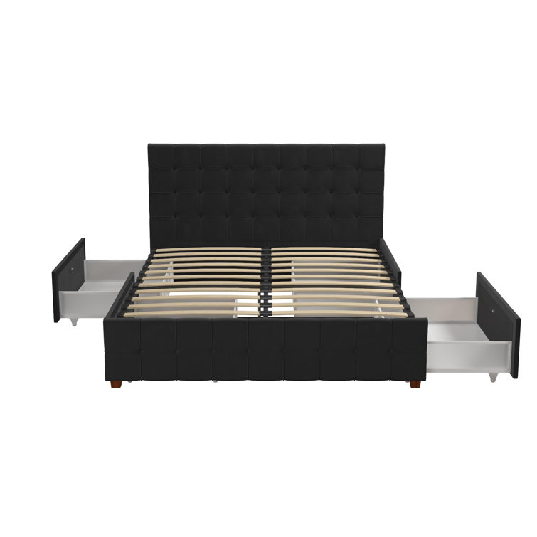 Elizabeth King Black Velvet Upholstered Storage Platform Bed