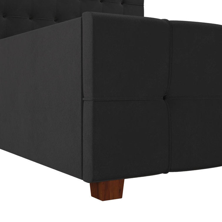 Elizabeth King Black Velvet Upholstered Storage Platform Bed