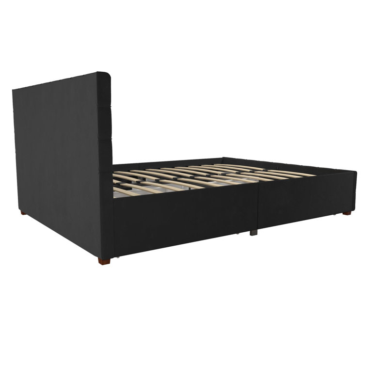 Elizabeth King Black Velvet Upholstered Storage Platform Bed