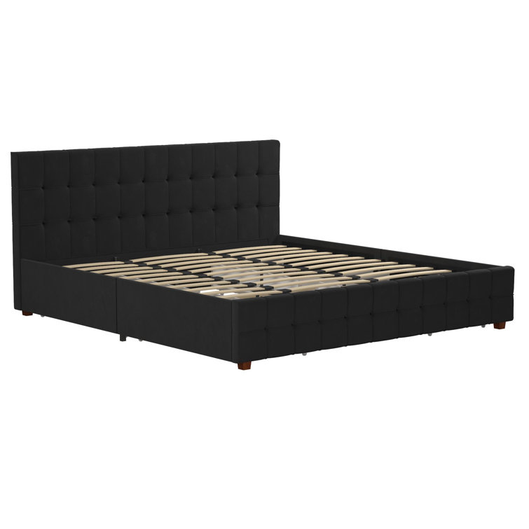Elizabeth King Black Velvet Upholstered Storage Platform Bed