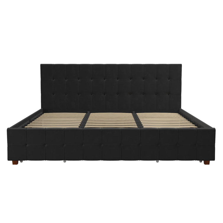 Elizabeth King Black Velvet Upholstered Storage Platform Bed