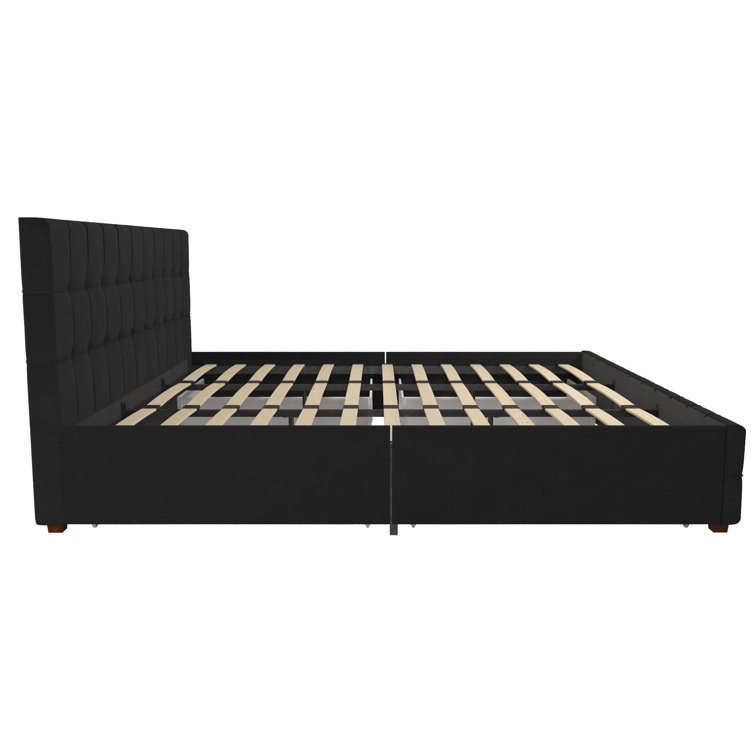 Elizabeth King Black Velvet Upholstered Storage Platform Bed