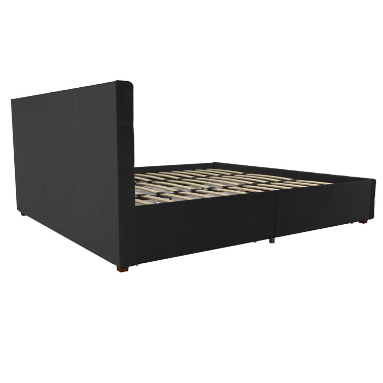 Elizabeth King Black Velvet Upholstered Storage Platform Bed