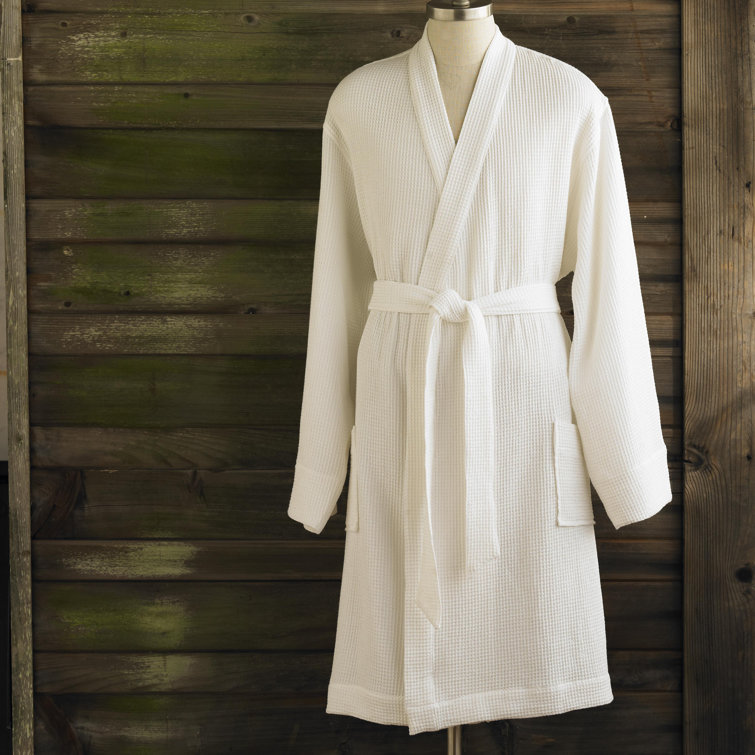 Fog Gray Organic Cotton Waffle Spa Robe, Small/Medium