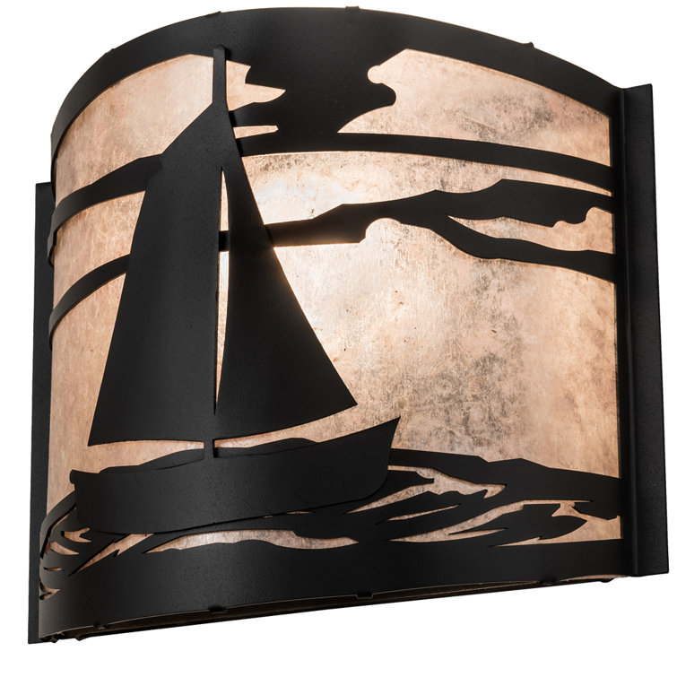 Leeward Sailboat 12" Textured Black Wall Sconce with Silver Mica Diffuser