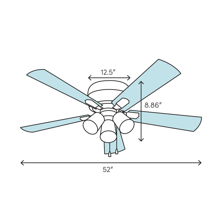 Brushed Nickel 52" Low Profile Ceiling Fan with LED Lights