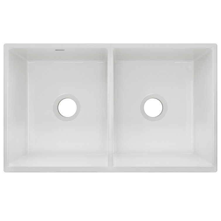 Elkay 33" White Fireclay Double Bowl Farmhouse Sink