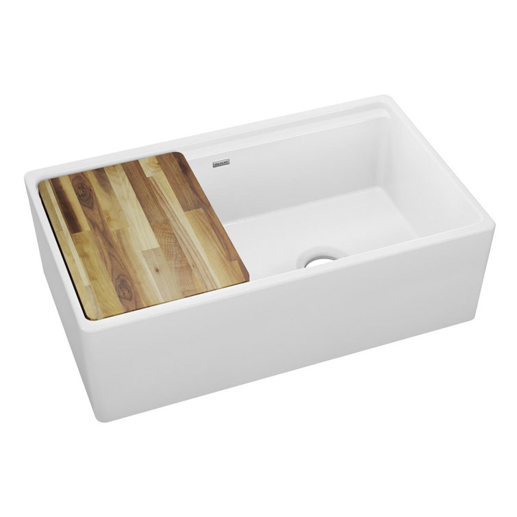 33" White Fireclay Double Bowl Farmhouse Kitchen Sink