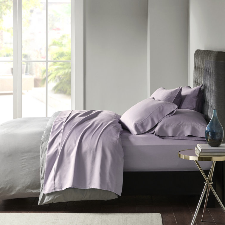 Queen Purple Cotton Polyester Solid Cover Sheet Set