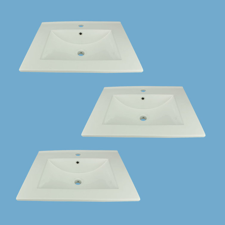 Luke 24" White Ceramic Drop-In Bathroom Sink Pack of 3