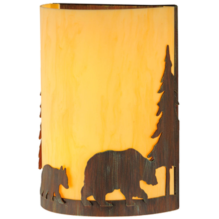 Rustic Brown Bear and Pine Tree Wall Sconce