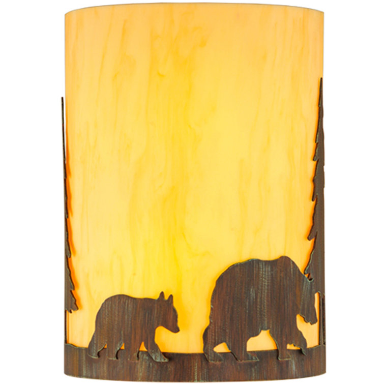 Rustic Brown Bear and Pine Tree Wall Sconce