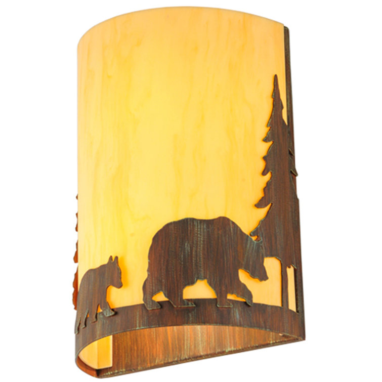 Rustic Brown Bear and Pine Tree Wall Sconce