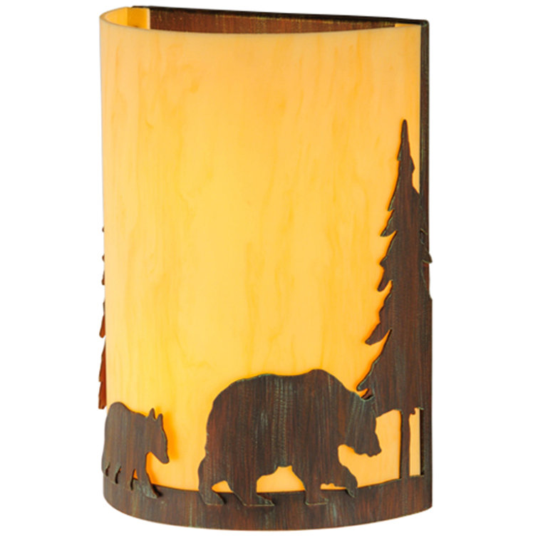 Rustic Brown Bear and Pine Tree Wall Sconce