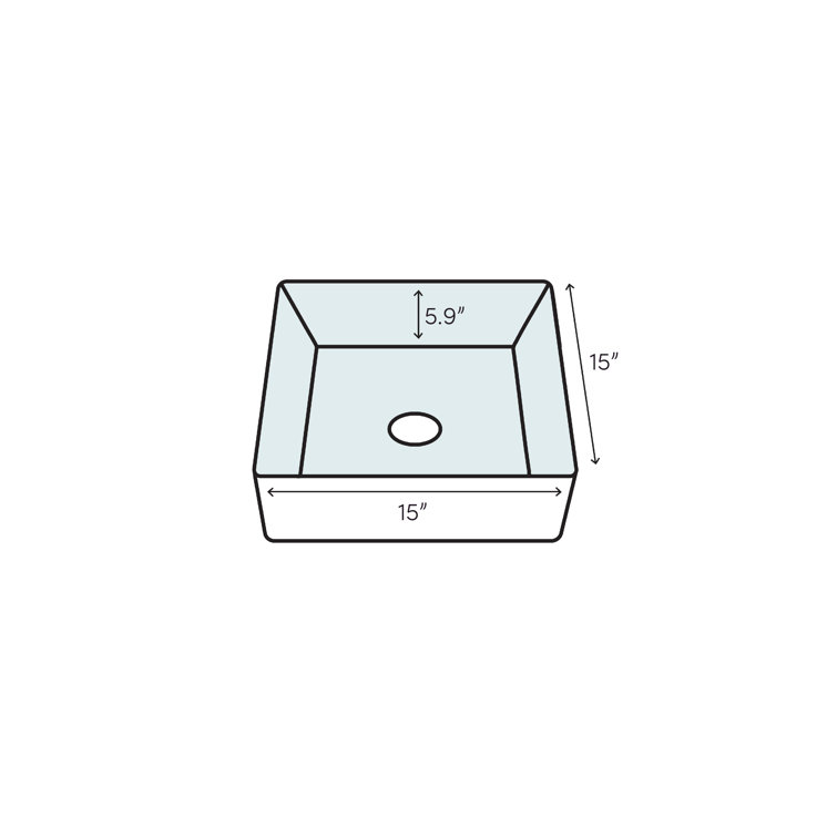 EAGO 15'' White Ceramic Square Bathroom Sink with Overflow