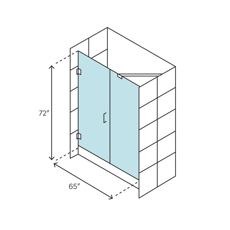 Nautis GS 65" x 72" Chrome Frameless Hinged Shower Door with Frosted Glass