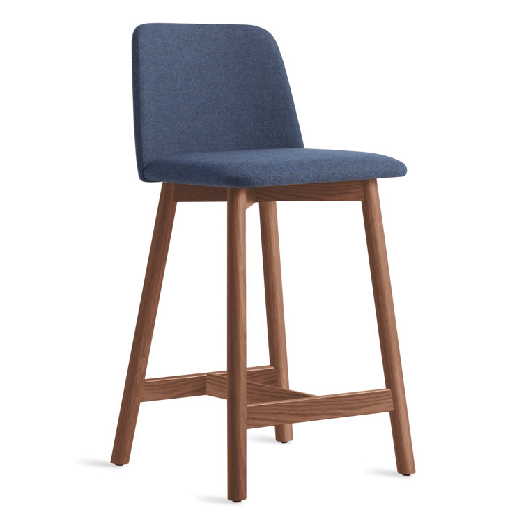 Slate Genuine Leather Counter Stool with Walnut Frame
