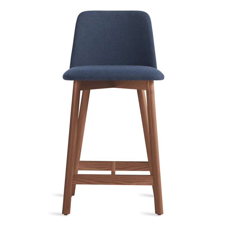 Slate Genuine Leather Counter Stool with Walnut Frame