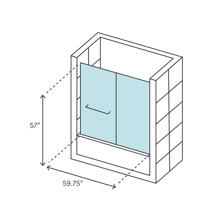 Levity 57" x 60" Silver Frameless Sliding Bath Door