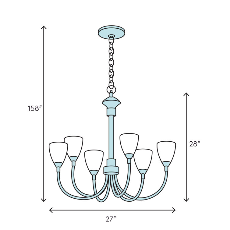Antique Brass 6-Light Chandelier with Frosted Glass Shades