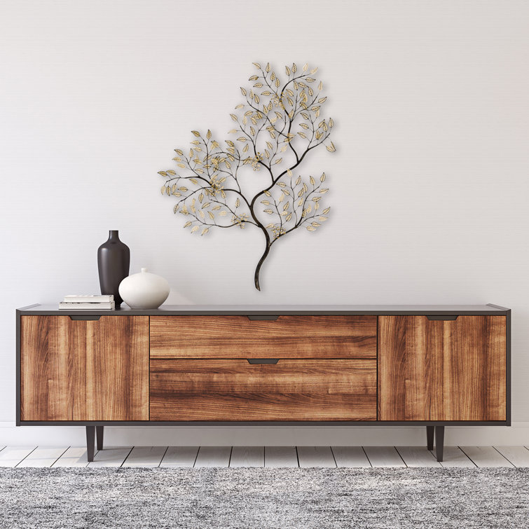 Golden Filigree Metal Wall Art with Branch Design