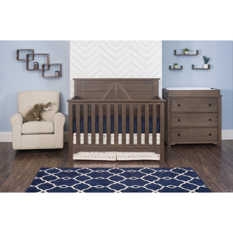 Brushed Truffle Pine Wood 4-in-1 Convertible Crib