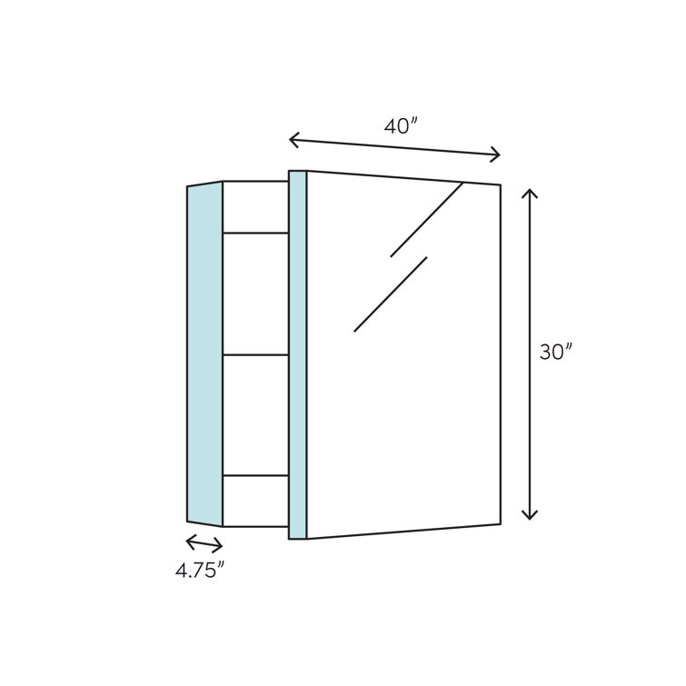 Verdera Frameless 40"x30" Aluminum Medicine Cabinet with Adjustable Shelves