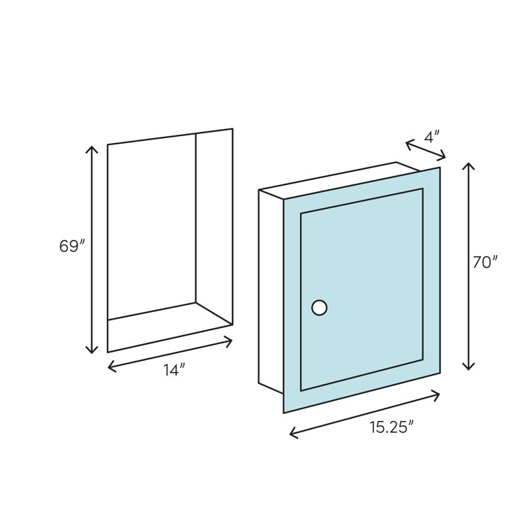 Satin White Modern 70" Semi-Recessed Medicine Cabinet with Night Light