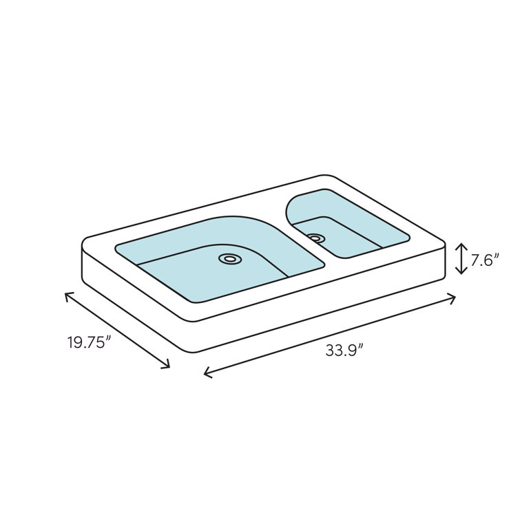White 34" Double Bowl Drop-In Granite Composite Kitchen Sink