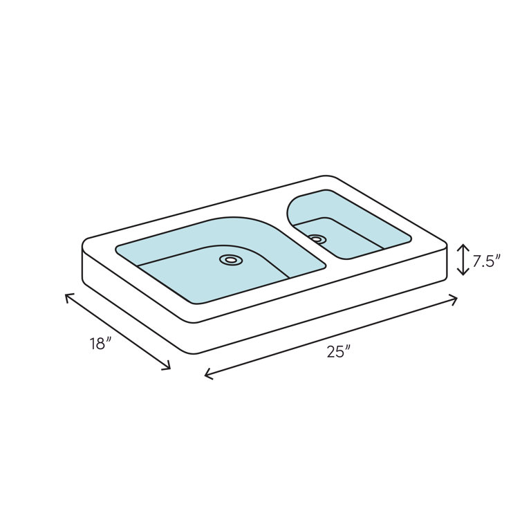 25'' Tahiti White Solid Surface Double Bowl Drop-In Kitchen Sink