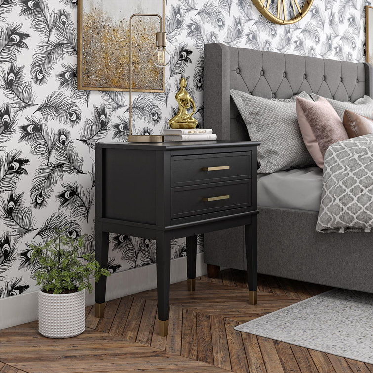 Black Wood End Table with Faux-Dual Drawer Storage