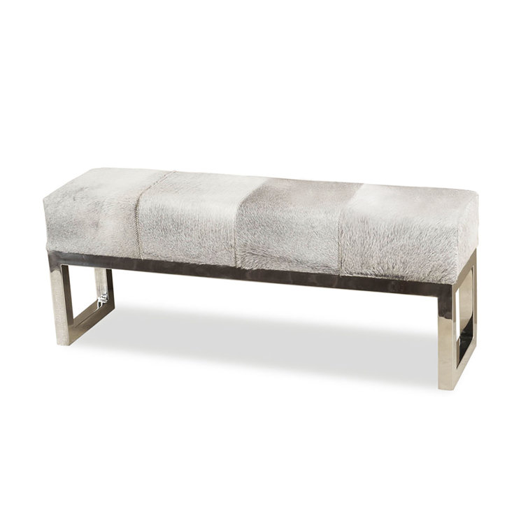 Moro 45'' Polished Steel and Genuine Leather Bench